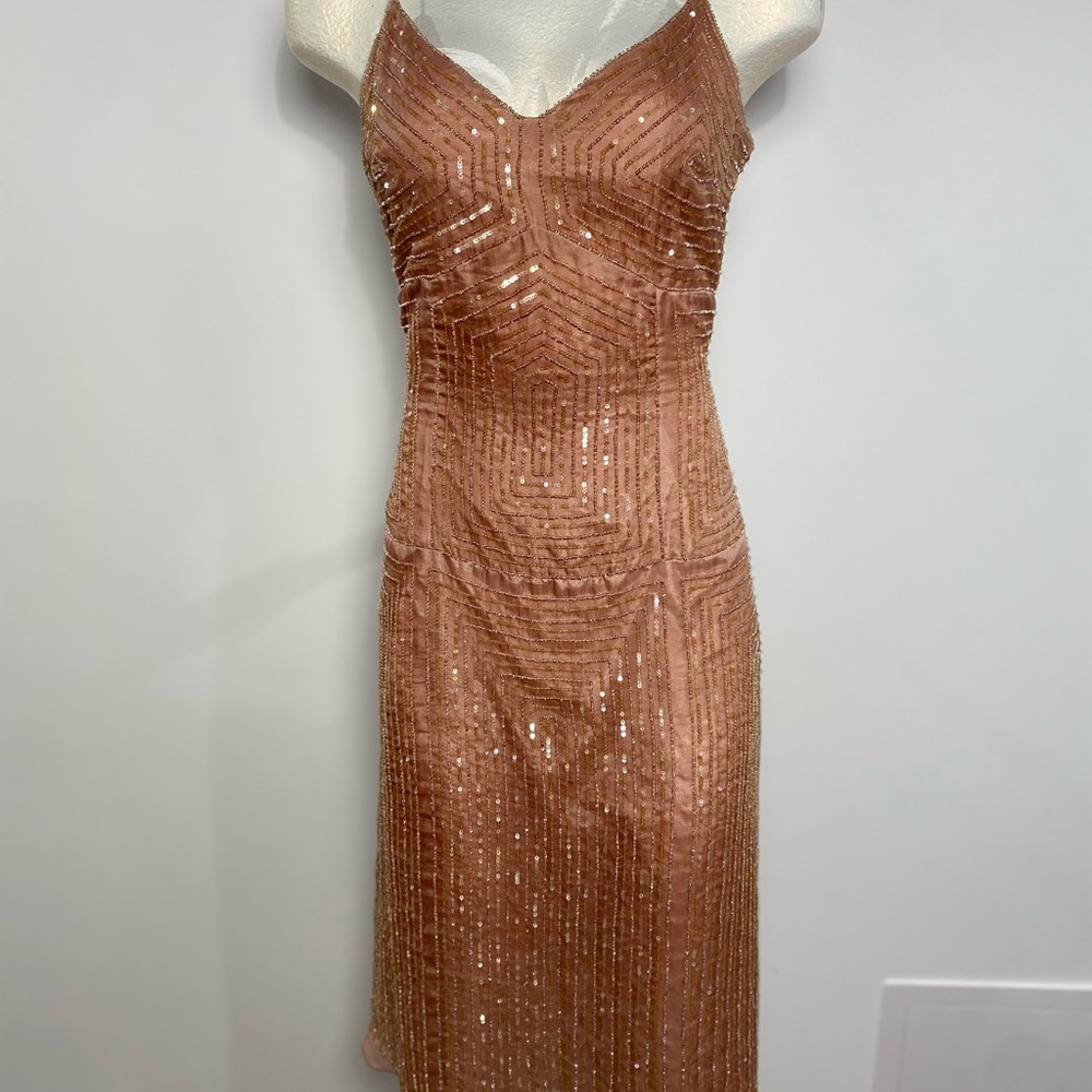Elegant Sequin Dress in tan peach sunset fit is amazing